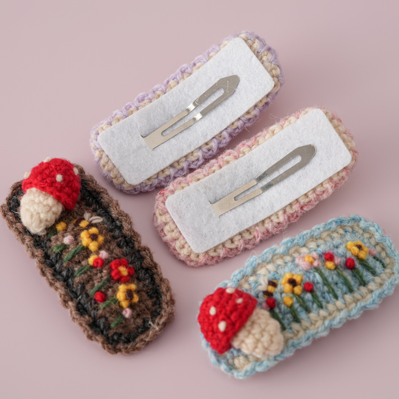 Mushroom Garden Embroidered Crochet Hair Clips